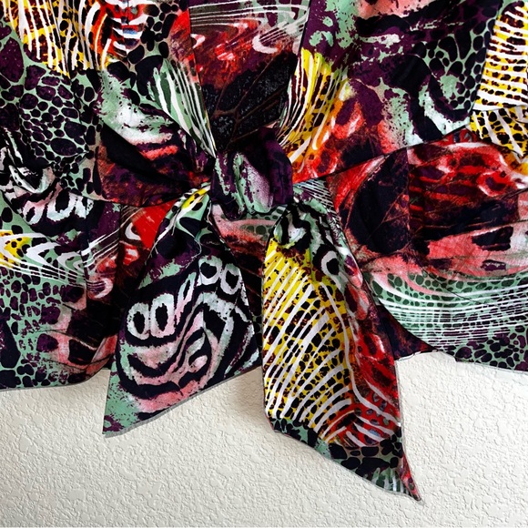 Mishka Women’s Multicolor Tie Waist Open Front Collared Blouse Sz PL - Picture 4 of 11